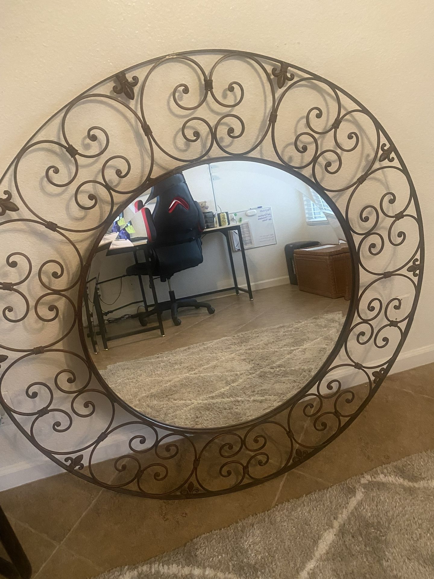 Stunning 42” Antique Metal Wall Mirror – Elegant Scroll Design