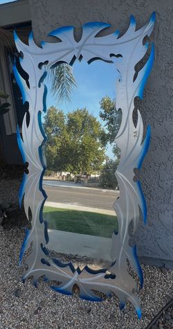 Large Silver and Blue Flame Mirror
