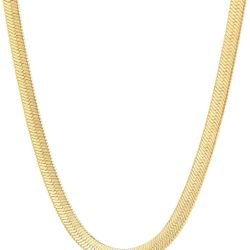 Gold Plated Necklace for Women, 14K Gold Plated Herringbone Chain Necklaces, 20inch Snake Chain