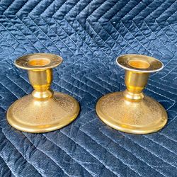 Elegant Pair of Vintage Stouffer Fine China Etched Gilt Candlestick Holders