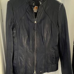 Navy Blue BOSS ORANGE leather Jacket 