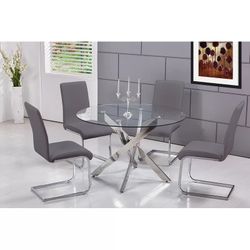 Orren Ellis Aleshire Glass Top Pedestal Dining Table