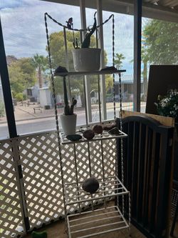 White Metal Tiered Plant Stand