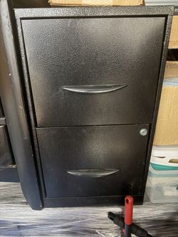 Black 2-Drawer Metal Filing Cabinet – Locking Office File Storage