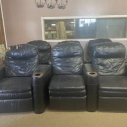 Black Leather Recliner Sectional 2 Sets of 3 Seaters