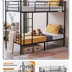 Zimtown Twin over Twin Steel Bunk Beds Frame, 78" x 42" x 65" with Ladder Bedroom Dorm Room for Kids Adult Children