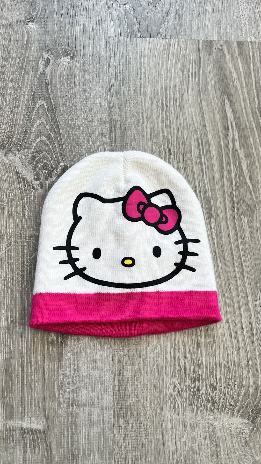 Hello Kitty by Sanrio Adult OS White Pink Beanie Skullie Knit Hat