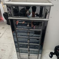 Mirrored Tallboy Lingerie Chest Dresser– Silver – Excellent Condition