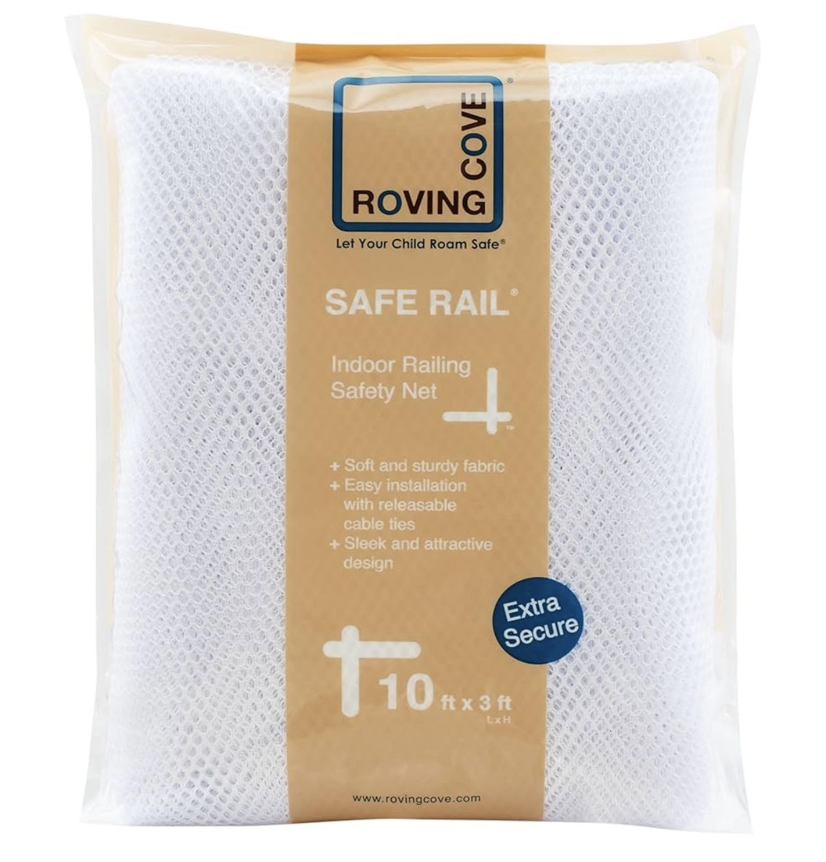 Roving Cove Stair Banister Guard 10ft x 3ft, Railing Safety Net for Baby Proofing, Child Safety Stairway Cover, Balcony Mesh Netting, Pearl White