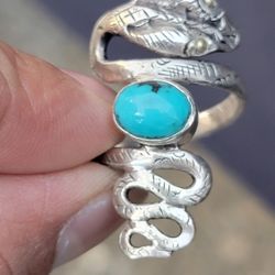 Turquoise Snake Ring Size 7 Sterling Silver 