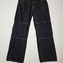 PacSun Dylan Baggy Carpenter Jeans Black Contrast Stitch Utility Pants 32x32 J19
