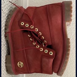 Red/Gold Timberlands size 8.5