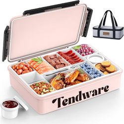 Chilled Portable Snackle Box with Ice Pack & Insulated Bag, Divided Snack Tray for Beach, Picnic & Road Trips, Peony