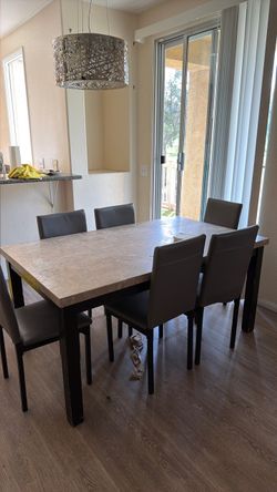 Dining table, seven pieces