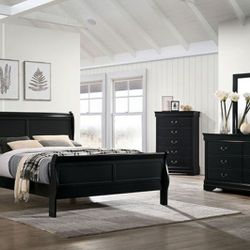 Brand New Black 6pc Sleigh Bed Design King Size Bedroom Set