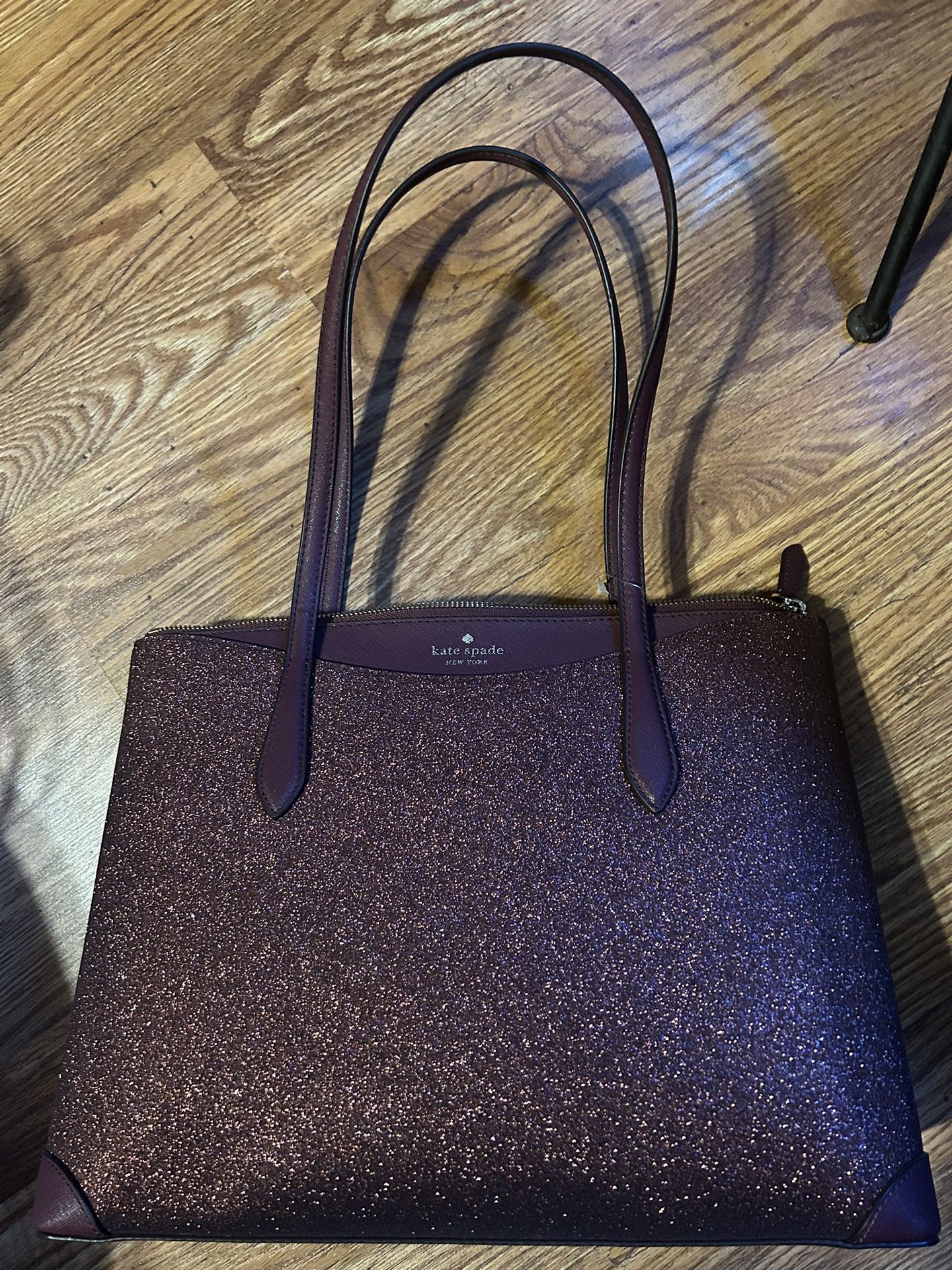 Kate Spade Shimmy Glitter Zip Tote Cherrywood
