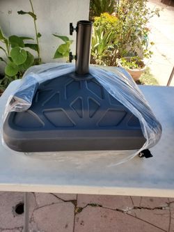 Used ♦️Fillable Mobile Umbrella Base, Heavy Duty Patio Umbrella Pole Holder for Outdoor 4 Wheels, 4 Locks 2 Knobs 123lb Capacity for Deck