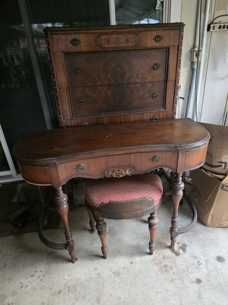 Antique Tall Boy & Vanity Set