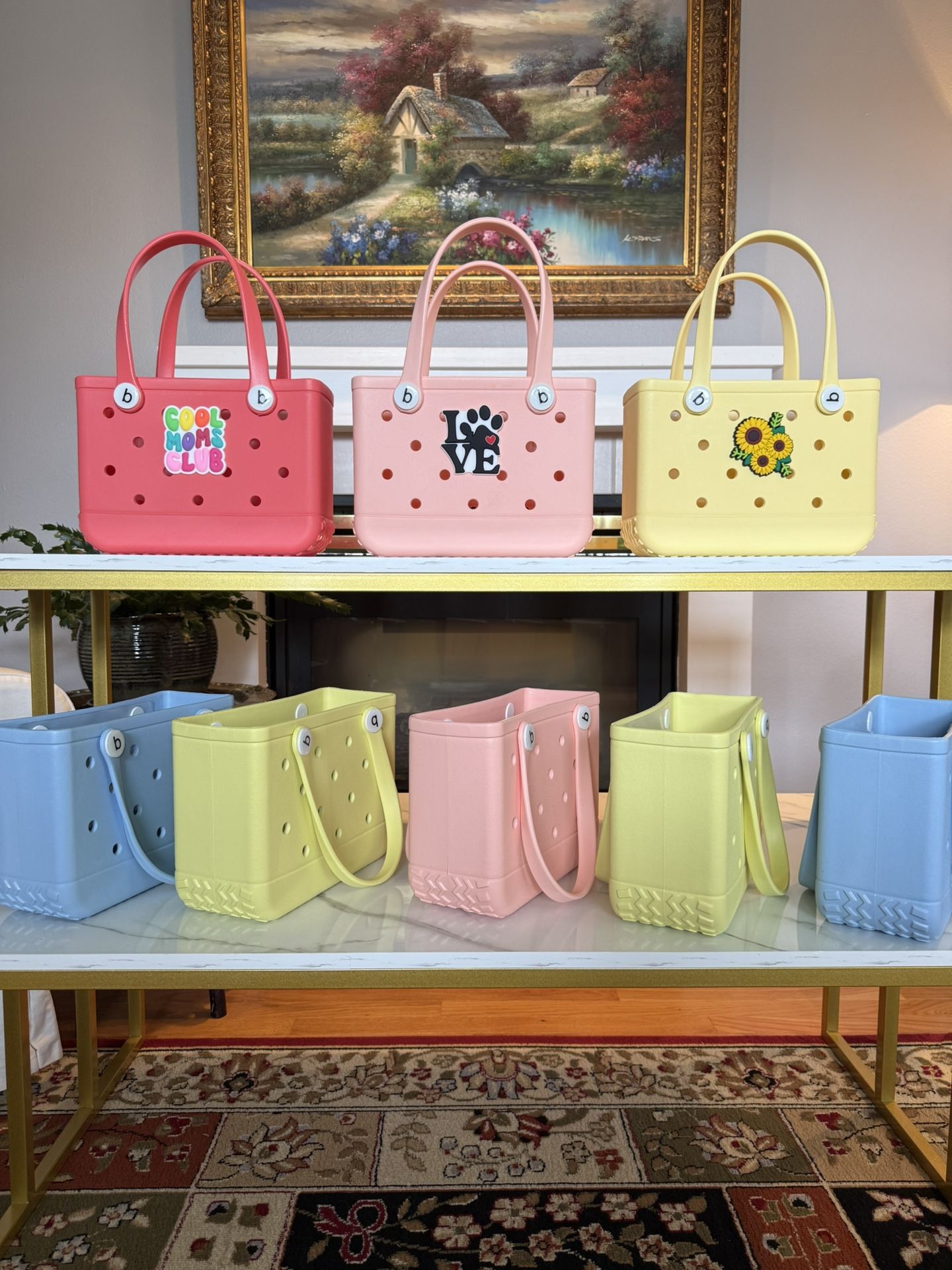 Brand New Small EVA Tote Bags in Fun, Trendy Colors. Comes with FREE pouch and FREE charm!