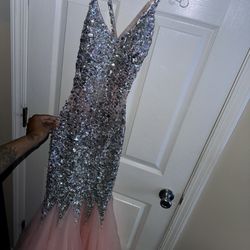 Pink Rhinestone Prom Dress