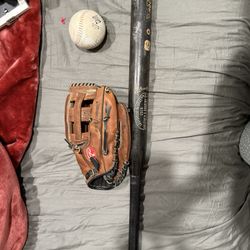 Vintage Louisville Slugger + Rawlings Glove + ASA Softball Set