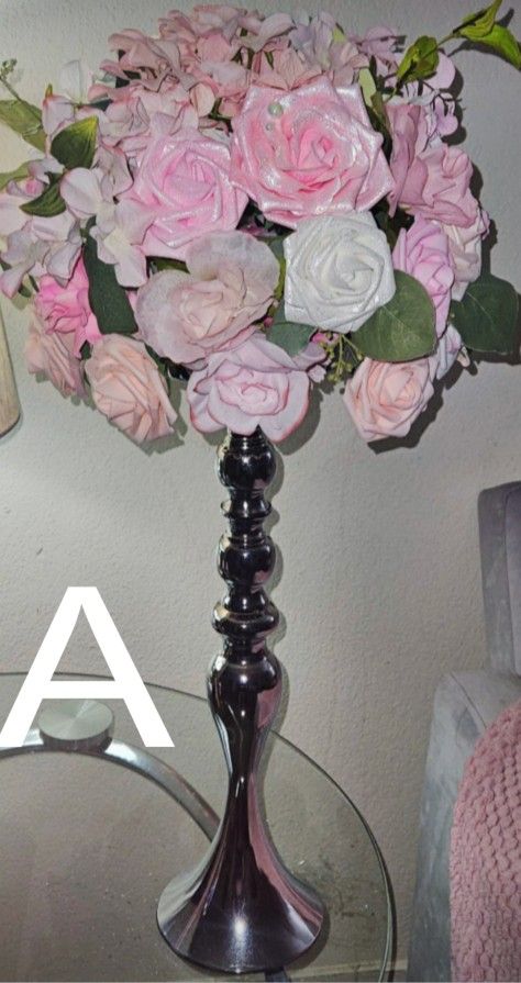 Centerpieces With Pink Flowers (Quinceañera)