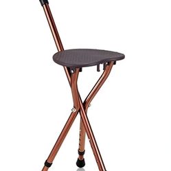 Lightweight Adjustable Folding Cane Seat with Light - Brown