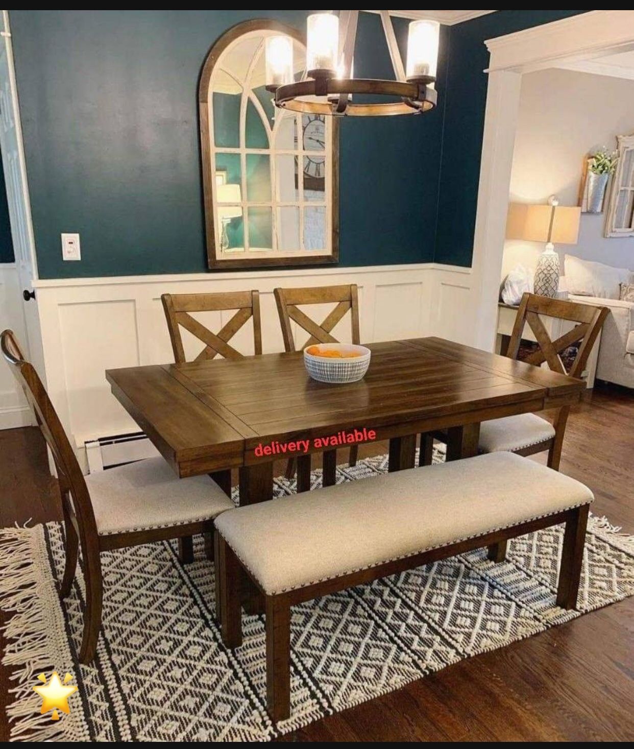 Grayish Brown Casual Style Rectangular Extension Dining Table & 4 Upholstered Bar Stools & Bench💥🤎 Newbrand 🆕 Dining Room /Kitchen🌟 