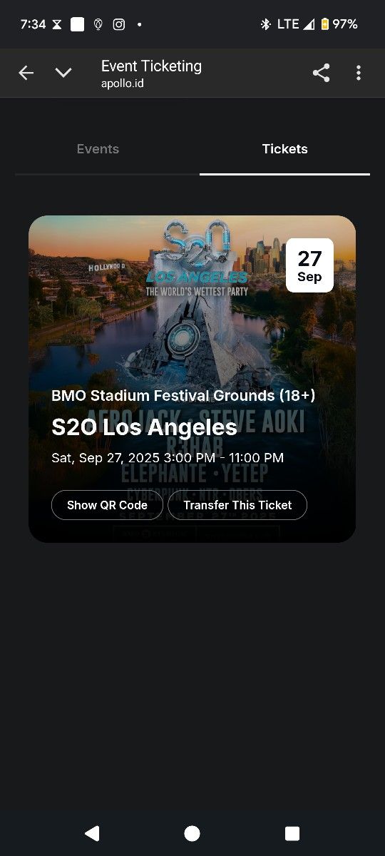 Selling 1(one) GA Anytime Entry S20 Los Angeles Ticket $80 OBO