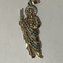 San Judas 14k With Diamonds And Crystals