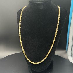 24” Rope Chain 4mm 14K Gold Plated Over Brass 🔥 IP Plated Stamped 14K