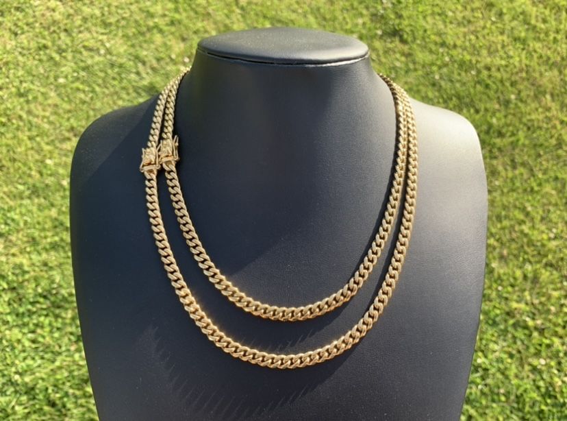 18k Gold Plated Miami Cuban Link Chain Necklace 6mm 20” 22” 24”  Men’s Women’s Box Clasp Stainless Steel