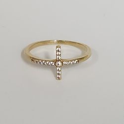 Elegant Religious 14k Yellow Gold Cross Ring Size 7.75