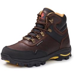 SUREWAY Botas de trabajo para hombre de 6 pulgadas suave/punta de acero, resistentes al agua, de cuero, con cordones, suela cómoda de doble densidad r