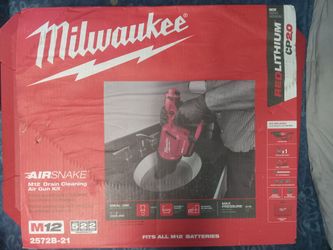 Milwaukee M12 12-Volt Lithium-Ion Cordless Drain Cleaning Airsnake Air Gun Kit with (1) 2.0Ah Battery, Toilet Attachments