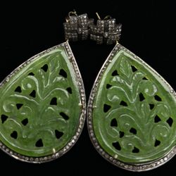 Sterling Silver With Diamonds And Green Only Gem