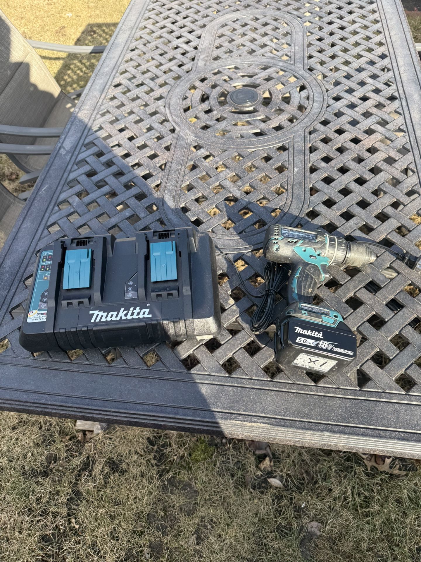 Makita Hammer Drill, 18V 5A Battery And New Dual Charger