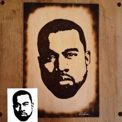 Kanye West Portrait Burned On  Panel