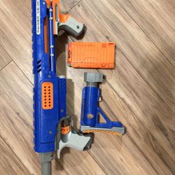 NERF N-Strike Elite Raider CS-35 Dart Gun Blaster Toy w/ Drum and Stock  toy blaster in vibrant blue and orange colors. Perfect for imaginative play a