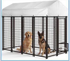Mulinsonfly 8x4x6FT Outdoor Dog Kennel for Large Dogs, Heavy Duty Escape-proof galvanized steel dog run with double-latch gate, reflective silver wate