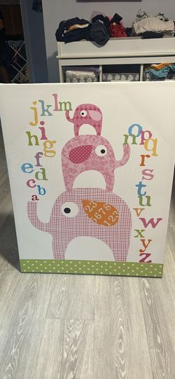 Elephant ABC Canvas Wall Hanging 24x30”