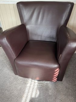 Dark Brown Leather Swivel Accent Chair