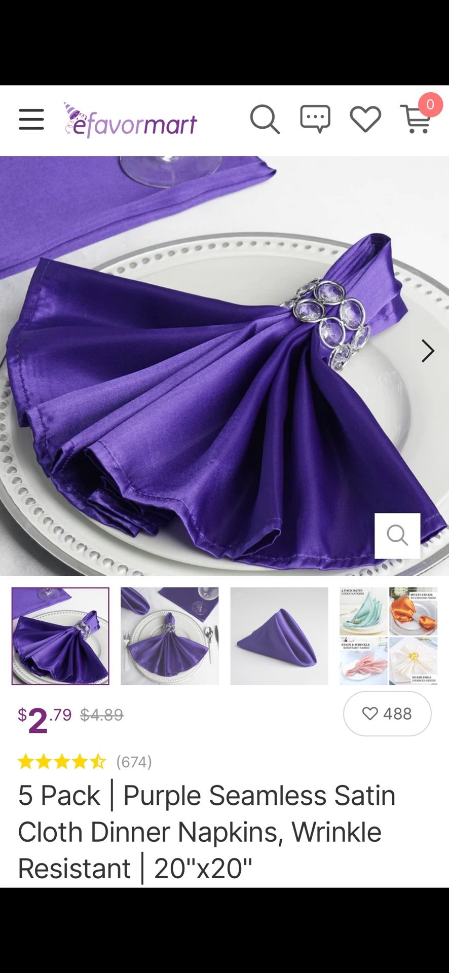 100 Purple Satin Napkins