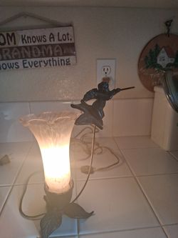 Vintage Lily Lamp With Angel Playing a Violin