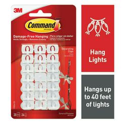 20 White 3M Command Decorating Clip Light Strips Small Damage Free Hooks 17026-ES