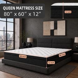 Queen Mattress, 12” Hybrid Memory Foam Mattress.