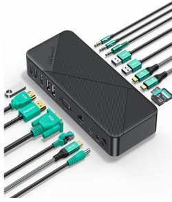 GiGimundo TG20 Powered USB-C Docking Station with Multi Ports - Dual/Triple Monitor Display, PD60W, 1Gbps Ethernet, 4K 60Hz HDMI DP, VGA - for Windows