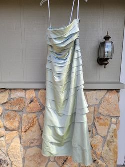 Grayish Green Ruffled Tiered Long Prom Gala Dance Bridesmaid's Strapless Dress-14