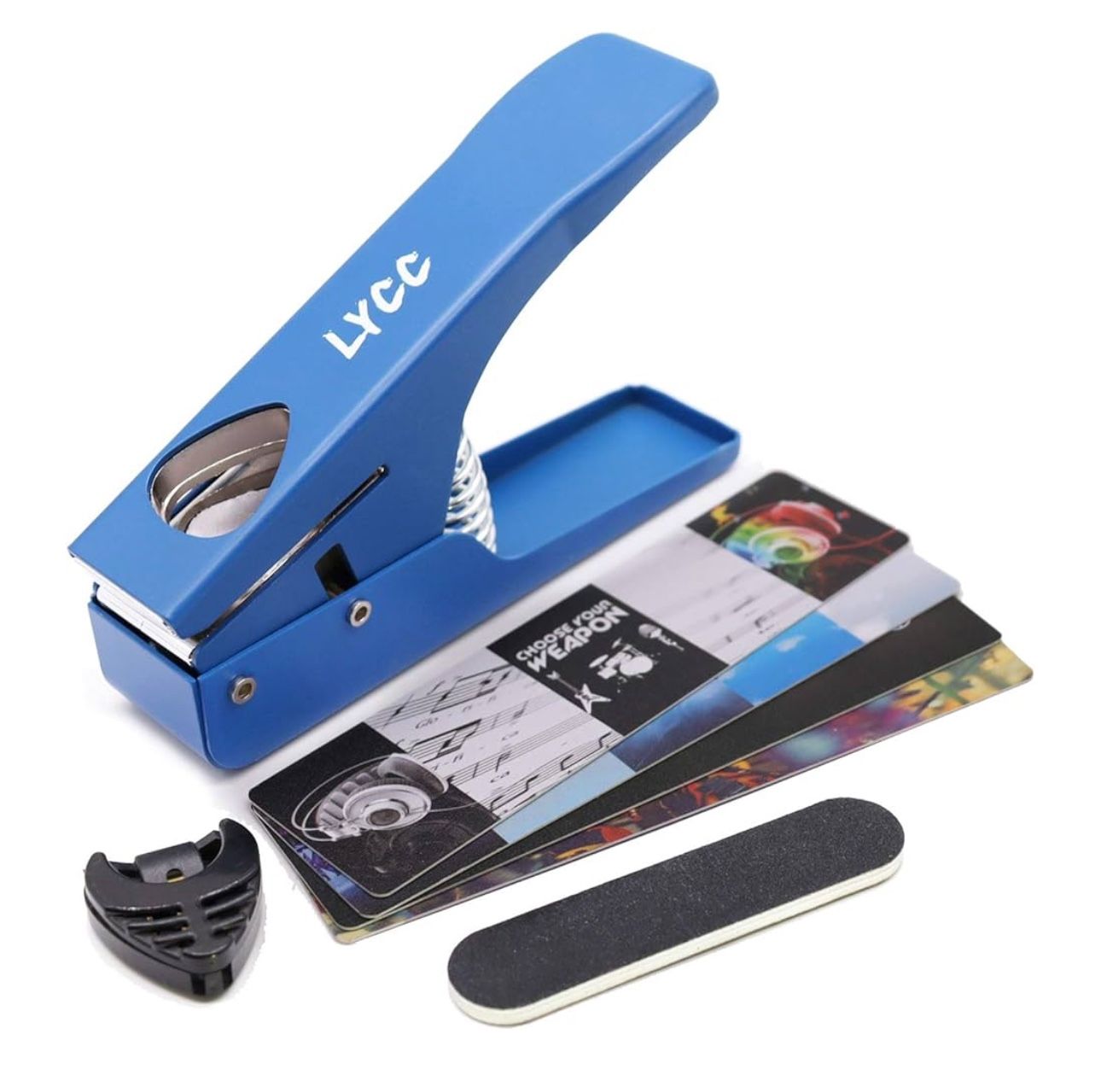 (181) DIY Guitar Pick Punch luxury gift package, the Premium Guitar Pick Maker、paddle clip、4 Pick Strips and a file for smoothing - blue