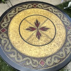 Vintage Vintage High Quality Heavy Wrought Iron Base Round 42in Decorated Top Coffee Table.